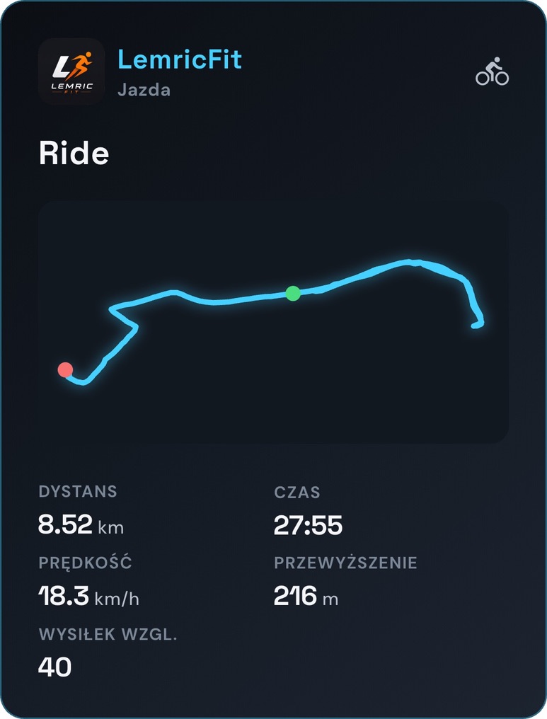 Example LemricFit ride summary with map and metrics